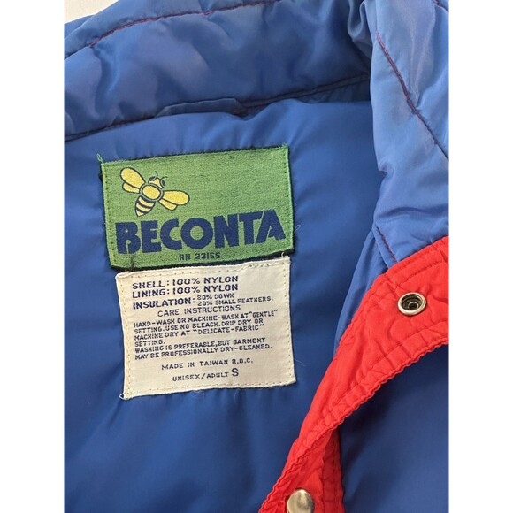 Vintage Beconta 70s Down SKI VEST red and blue snap front unisex adult S - Picture 4 of 9